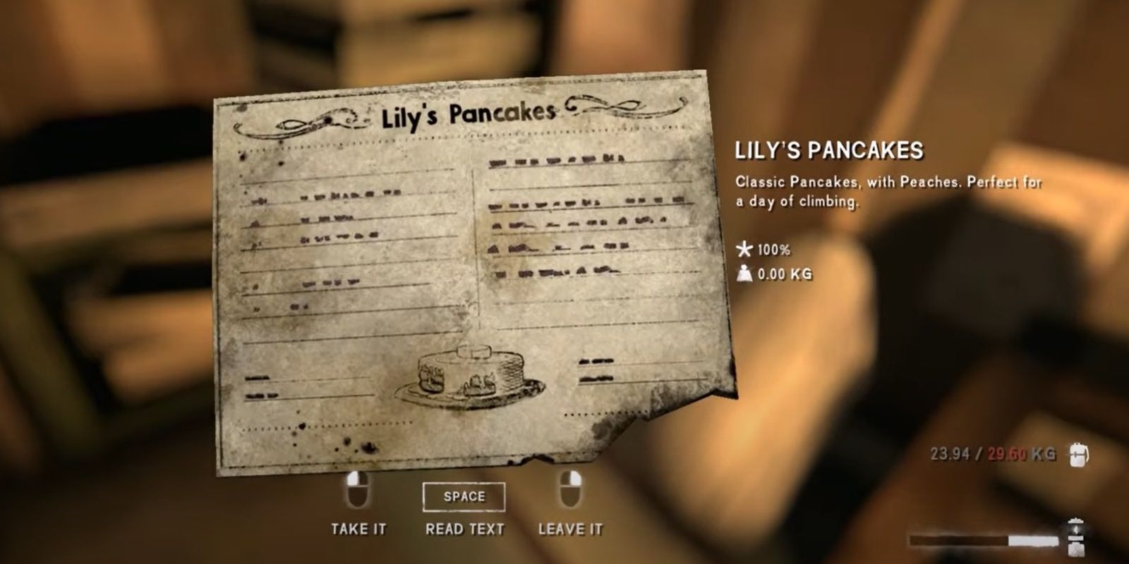 Long Dark Lily's Pancakes recipe card