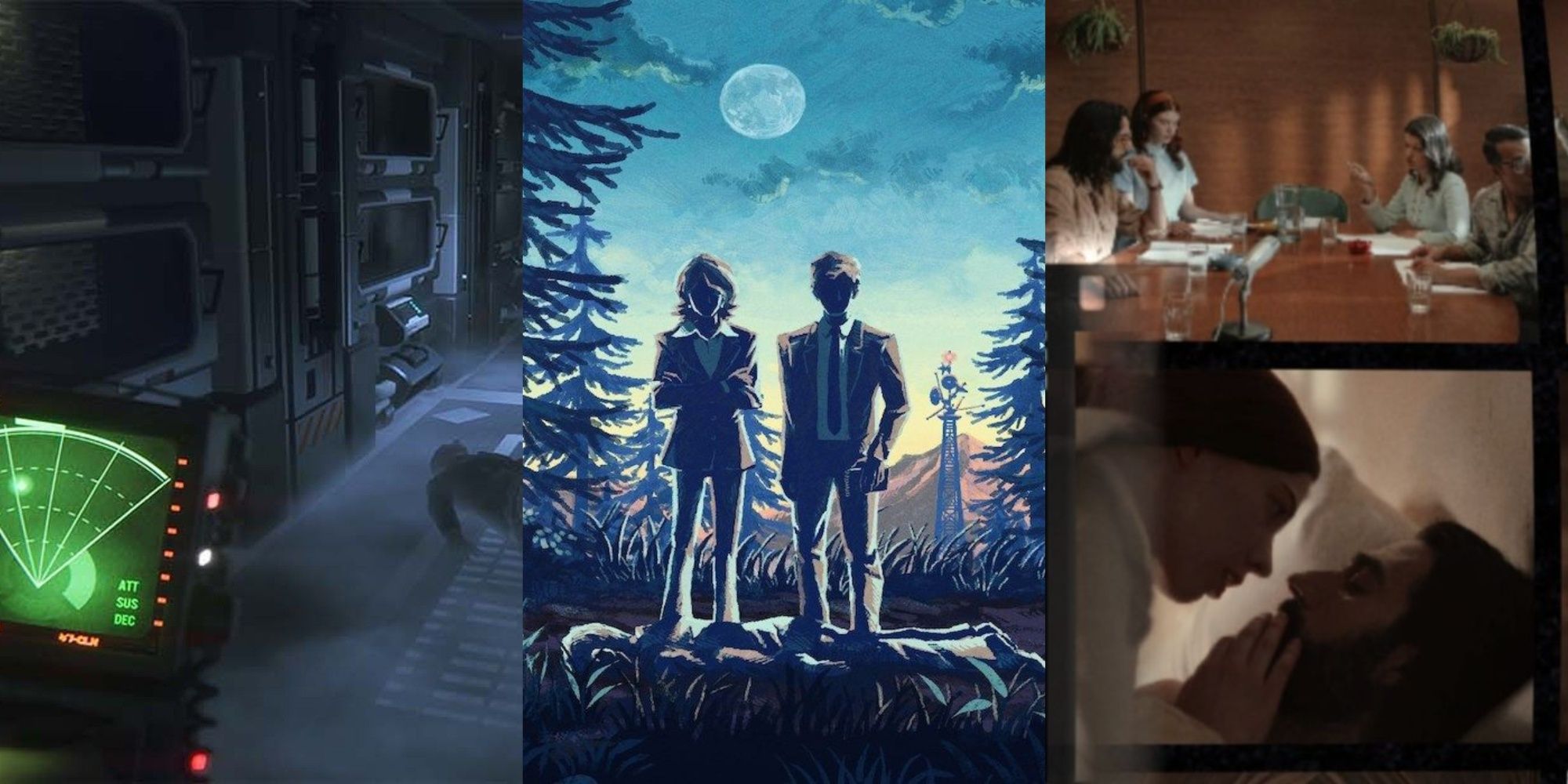 Split images of Alien: Isolation, Thimbleweed Park, and Immortality.