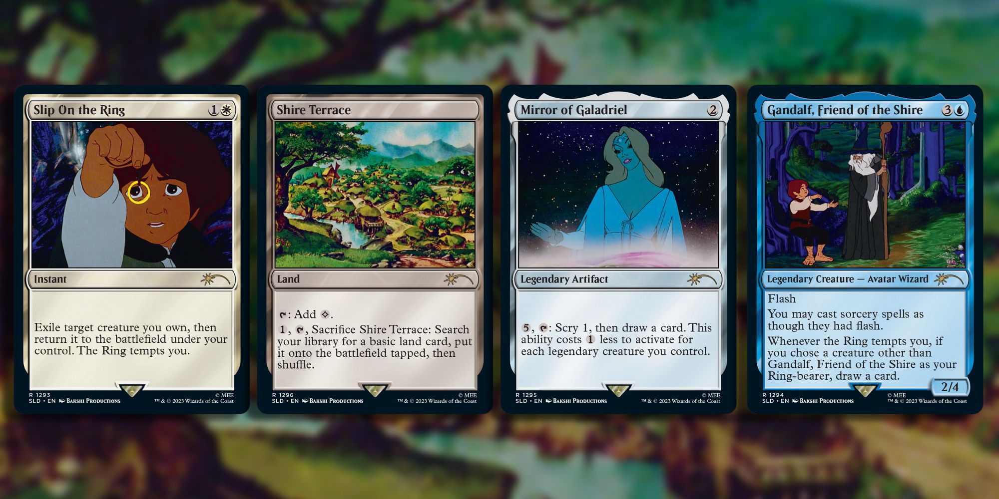 Image of the More Adventures in Middle-earth Secret Lair card in Magic: The Gathering, with artwork by Bakshi Production