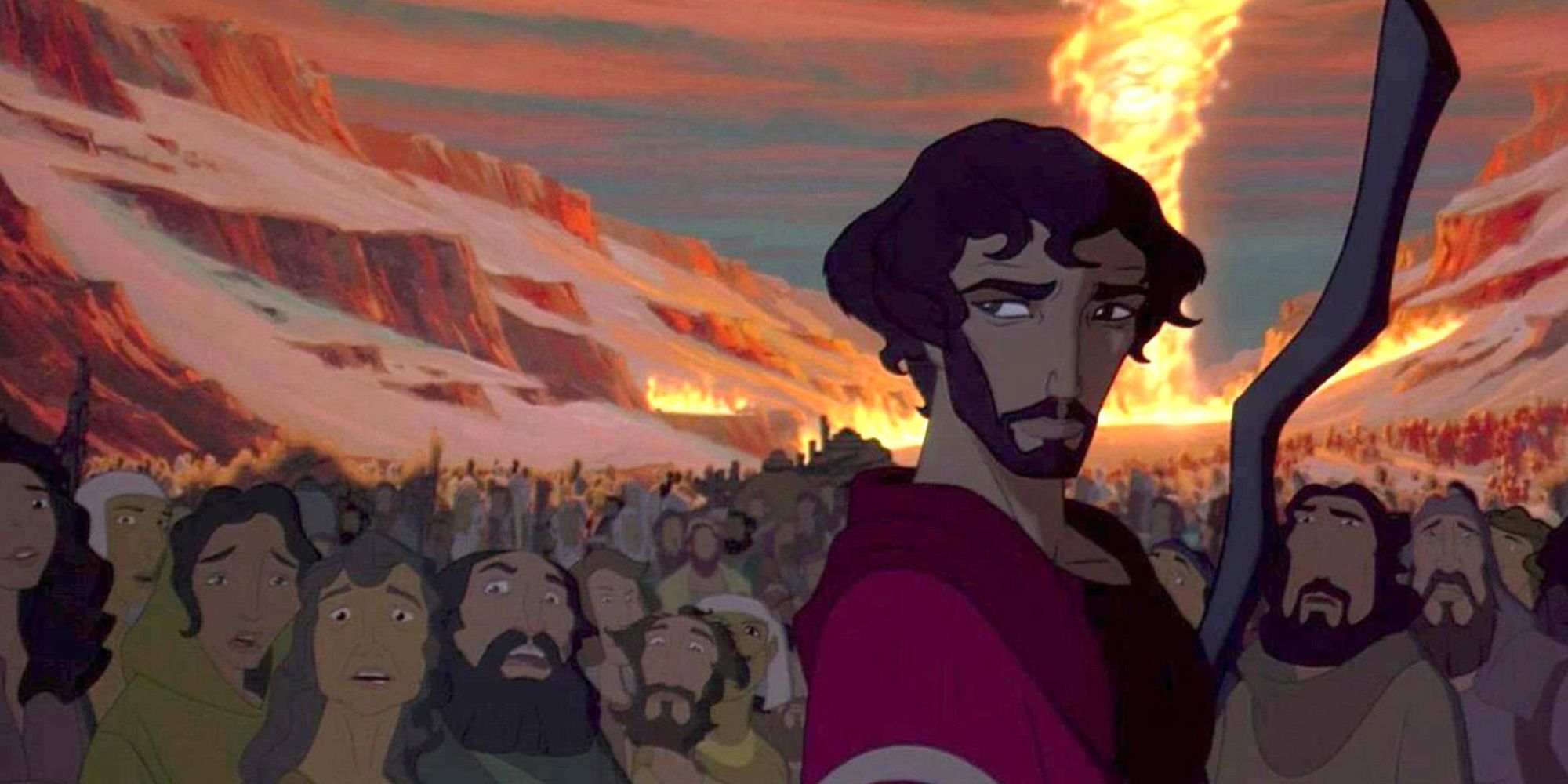 Moses with his people in the background in the prince of Egypt