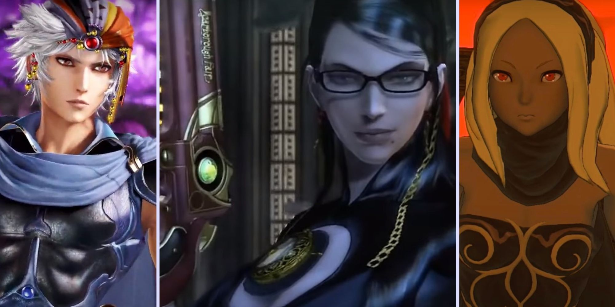 Most Flamboyant Protagonists split image of characters including bayonetta and kat