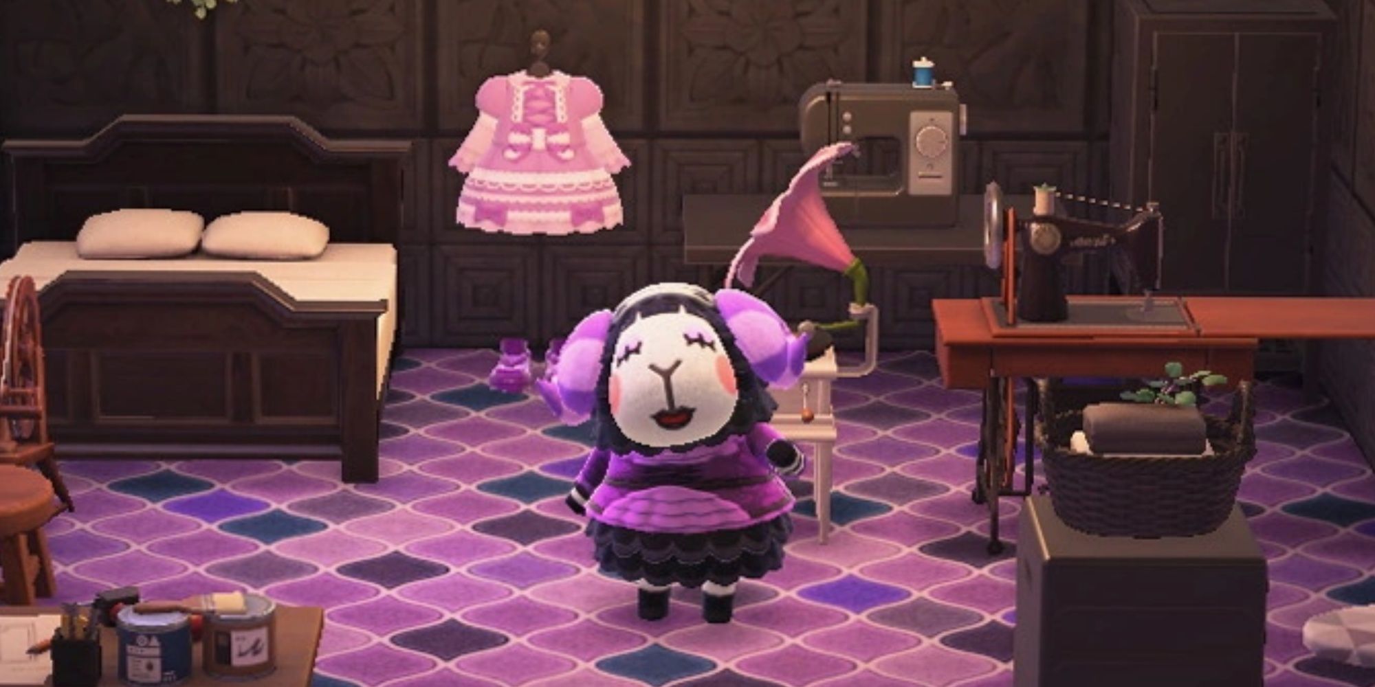 Muffy in her house in Animal Crossing New Horizons