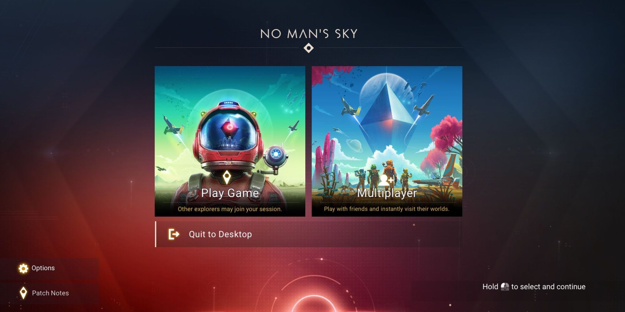No Man's Sky: Menu Showing Single Player And Multiplayer Options