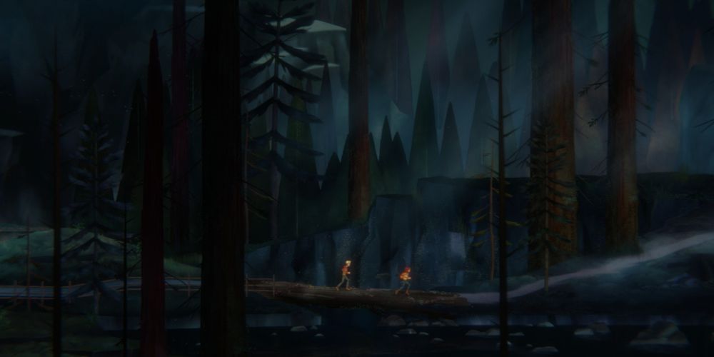 riley poverly and jacob summers walk through the woods in oxenfree 2: lost signals