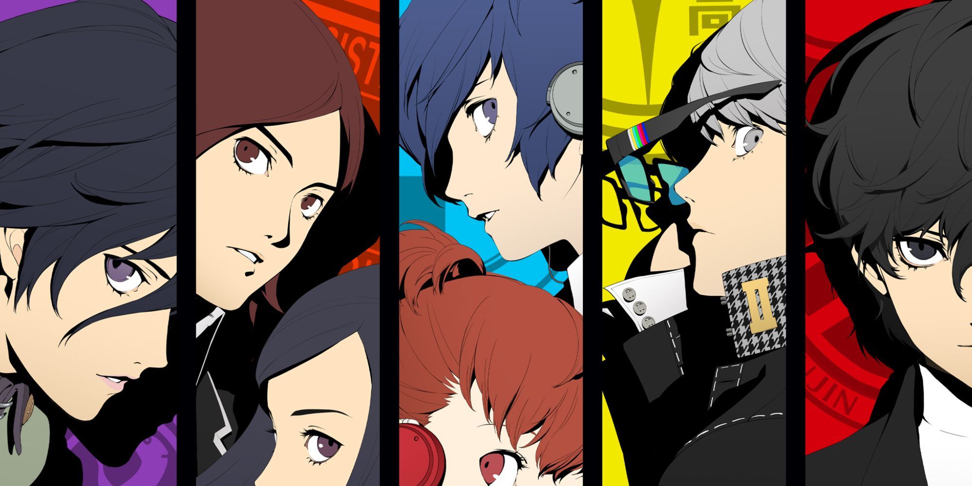 Persona protagonists from the first game to the fifth.