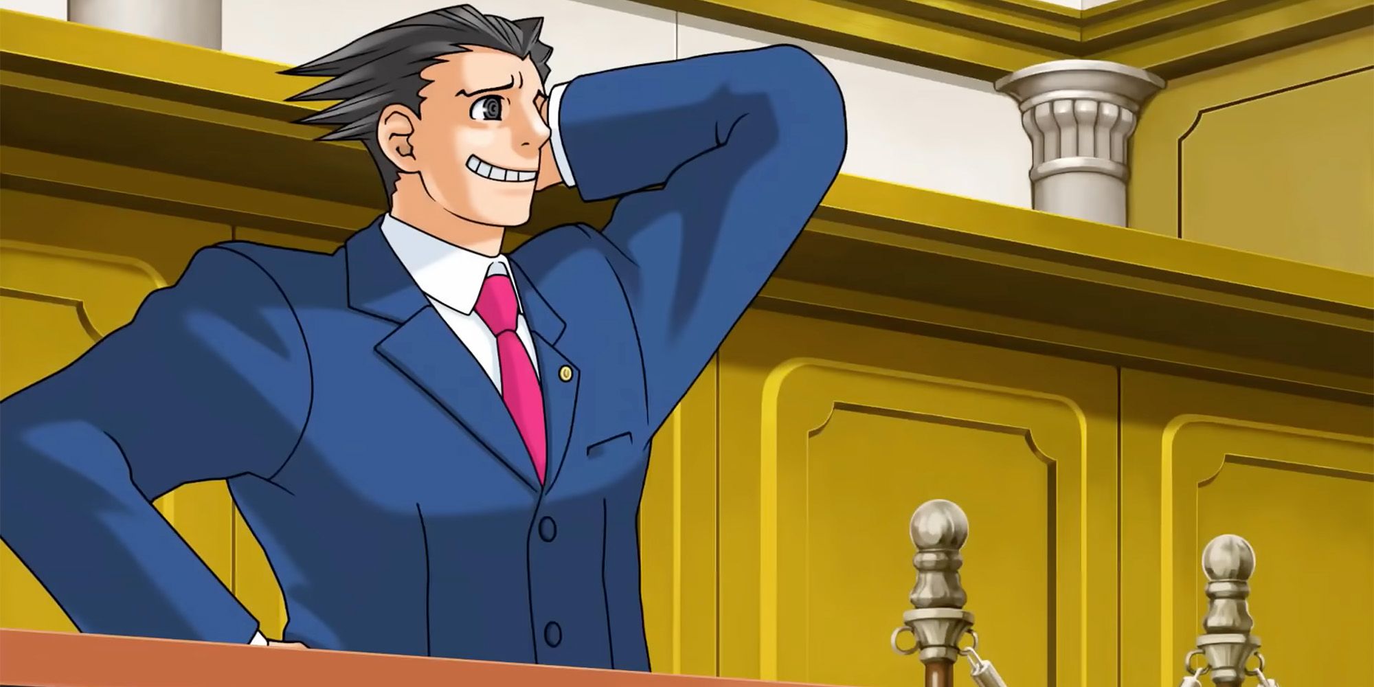 Phoenix Wright Ace Attorney HD Trilogy - Phoenix Grinning After Winning The Trial In Turnabout Sisters