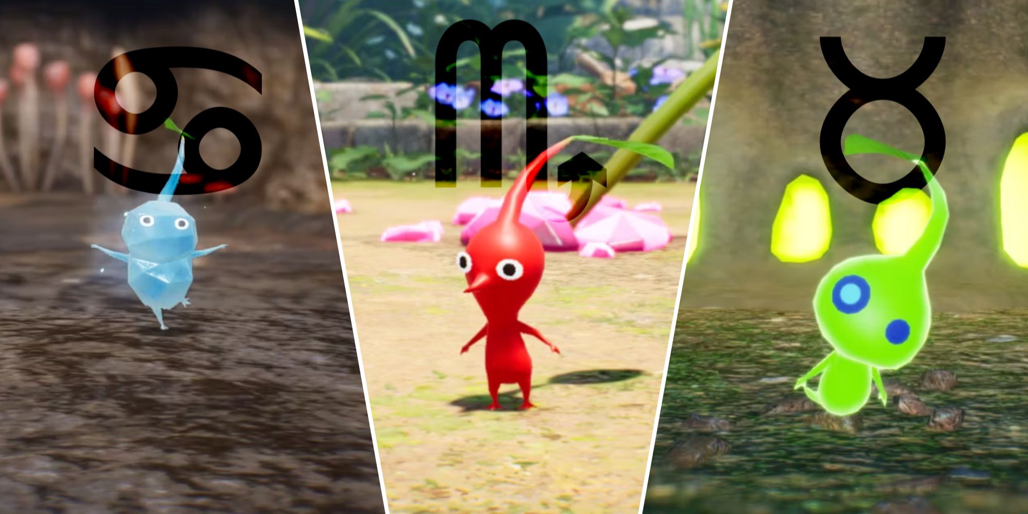 Pikmin As Zodiac Signs - Ice, Red, And Glow Pikmin
