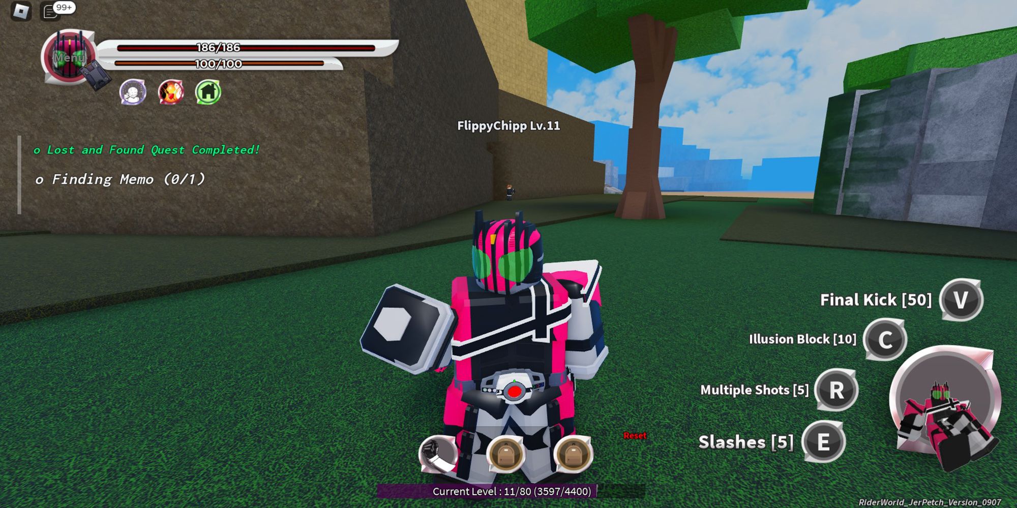 An up-and-coming armored traveler rests their stamina in the Roblox game, Rider World.