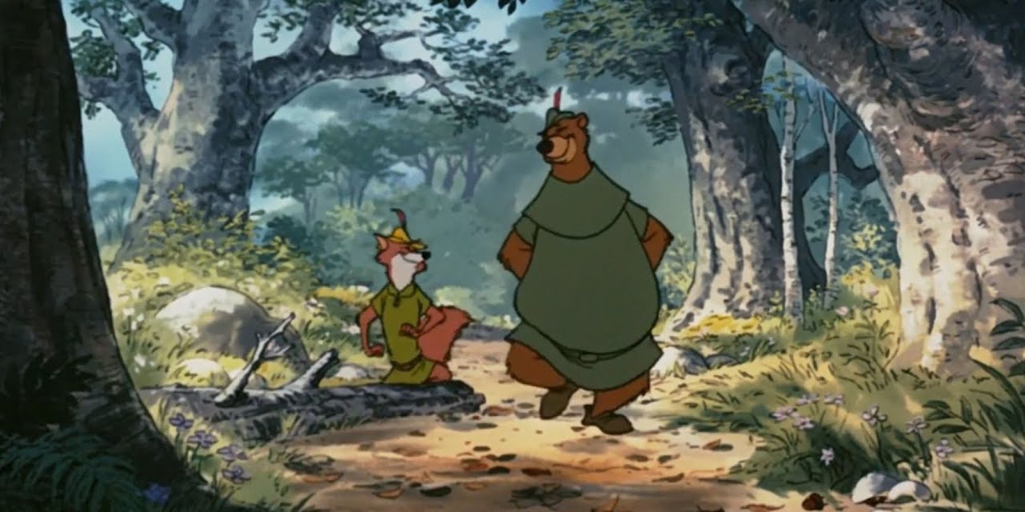 Disney Robin Hood And Little John Walking Together In Forest