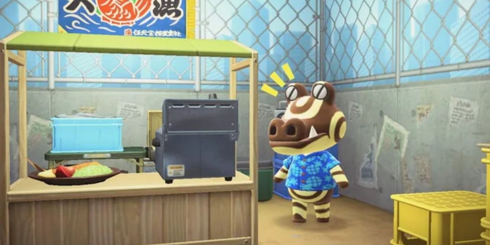 Roswell in his house in Animal Crossing New Horizons