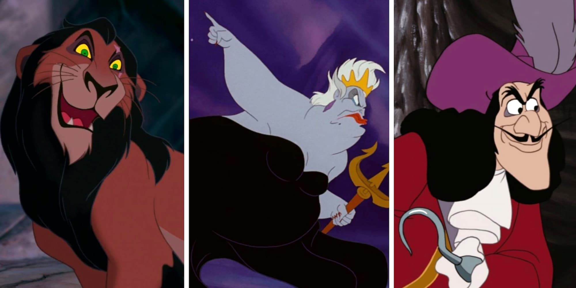 Scar From The Lion King, Ursula From The Little Mermaid, and Captain Hook From Peter Pan