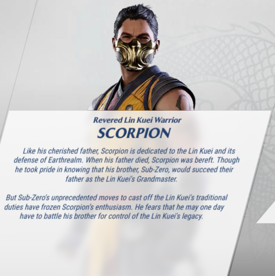 Scorpion's biography in Mortal Kombat 1.