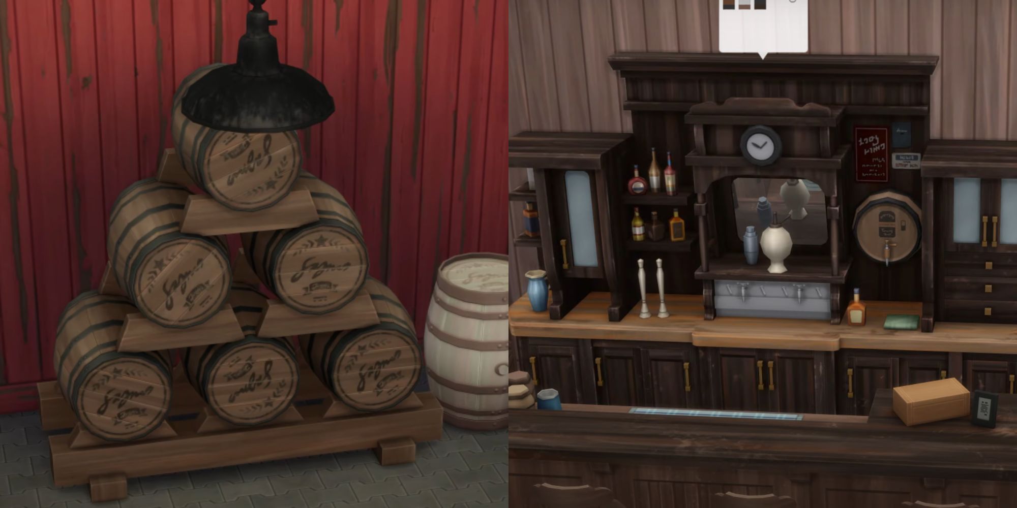 Stack of nectar barrels and a wooden bar