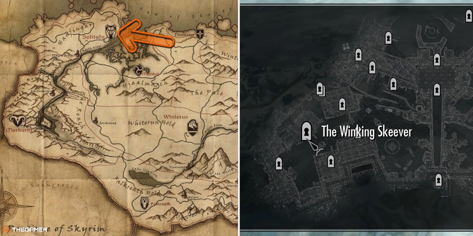 Skyrim - Belrand's location at the Winking Skeever on the map