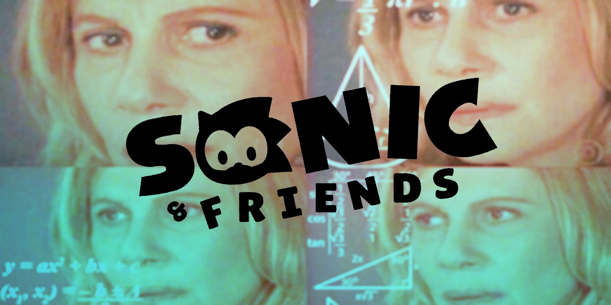 Sonic & Friends logo with the confused woman looking at equations meme underneath
