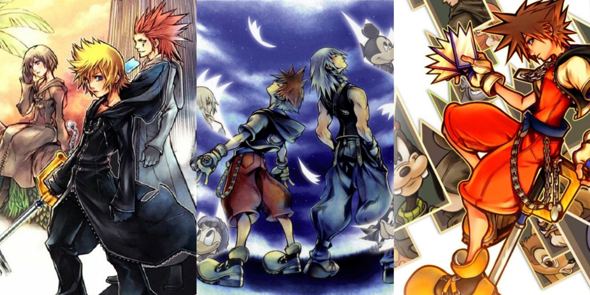 Split images of the box art for Kingdom Hearts 358 2 Days, Dream Drop Distance, and Chain of Memories