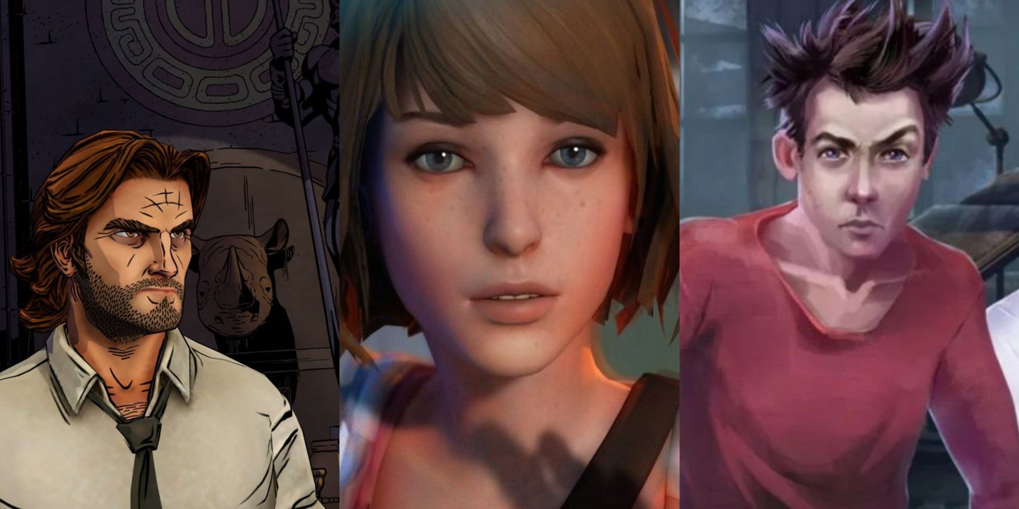 Split images of The Wolf Among Us, Life Is Strange, and Adventure Escape Asylum