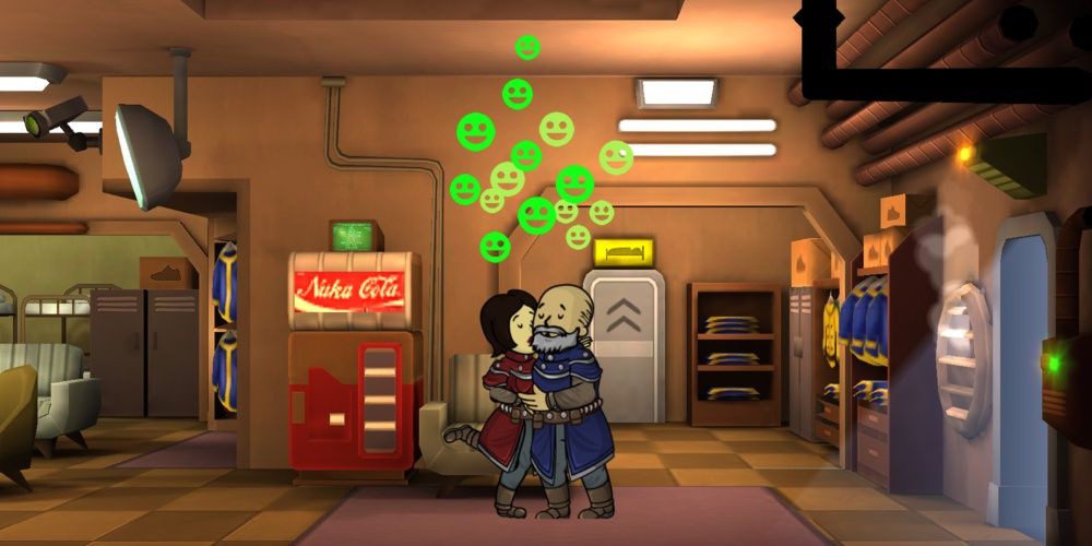 Two Vault dwellers in love and embracing one another