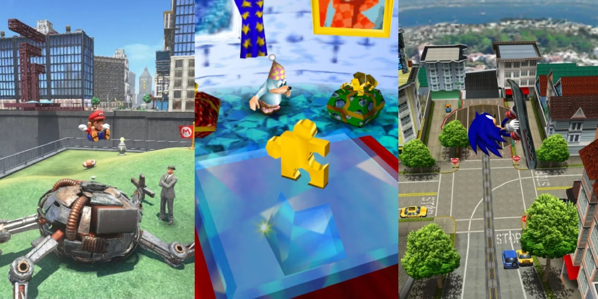 Super Mario Odyssey, Banjo Kazooie, and Sonic Adventure 2