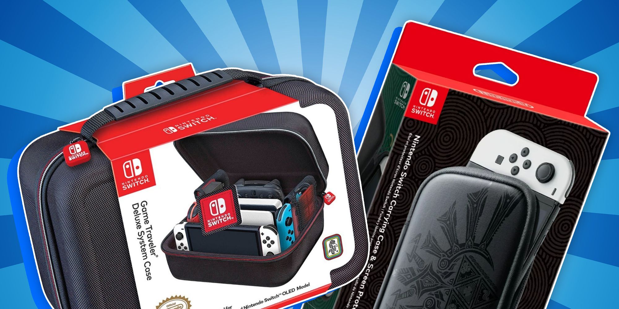 RDS Industries Nintendo Switch case and Tears of the Kingdom switch case on a blue background