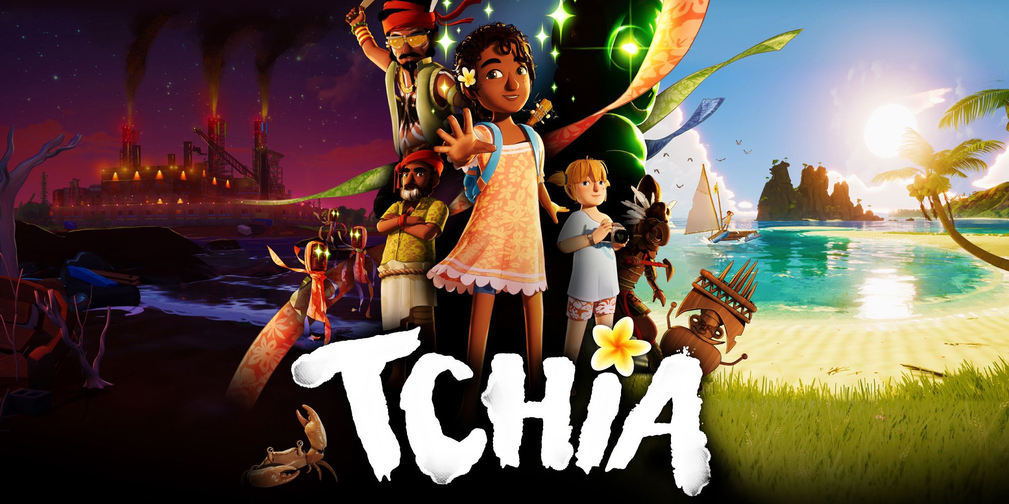 Tchia Cover Showing Tchia, Allies, Enemies, And Animals On The Islands
