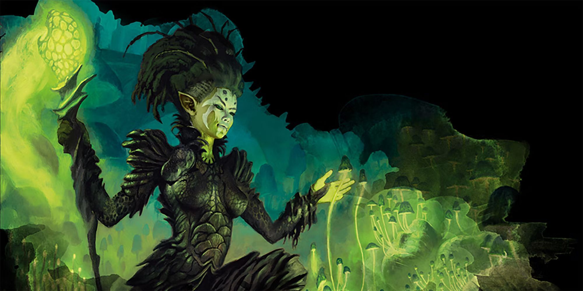 A spore druid cultivating luminescent fungi in the underdark, Dungeons & Dragons