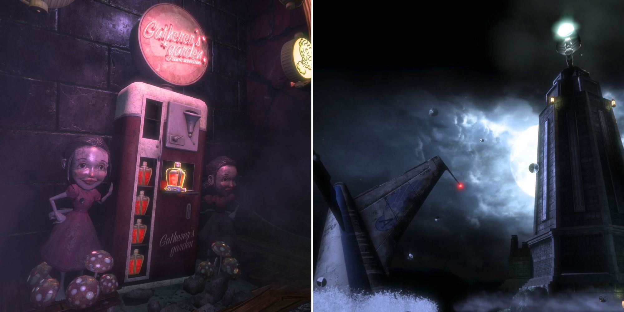 The gatherer's Garden vending machine and the plane crash outside the lighthouse in Bioshock