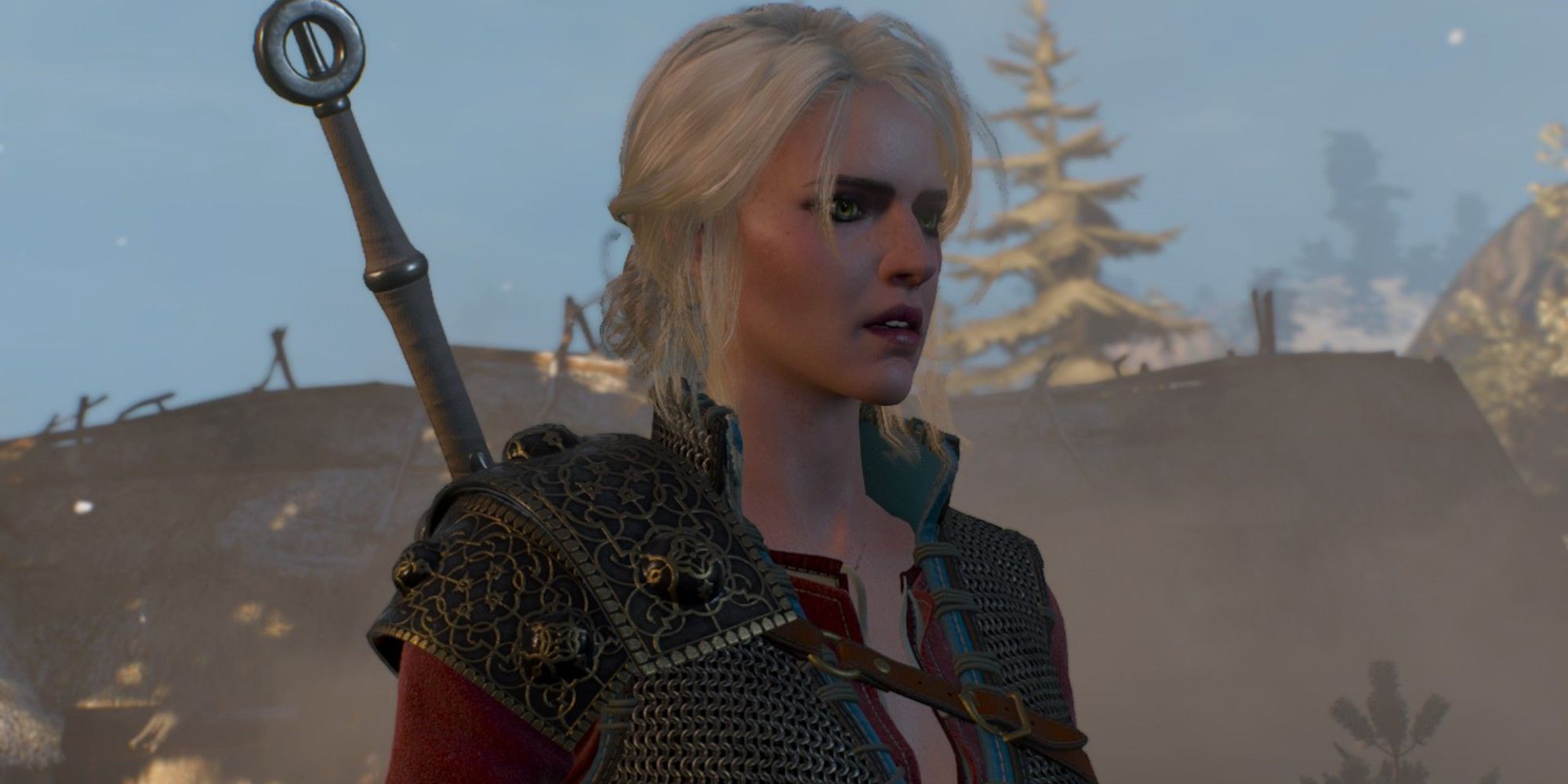 The Witcher 3 The Calm Before The Storm Ciri Stands In A Burning Village