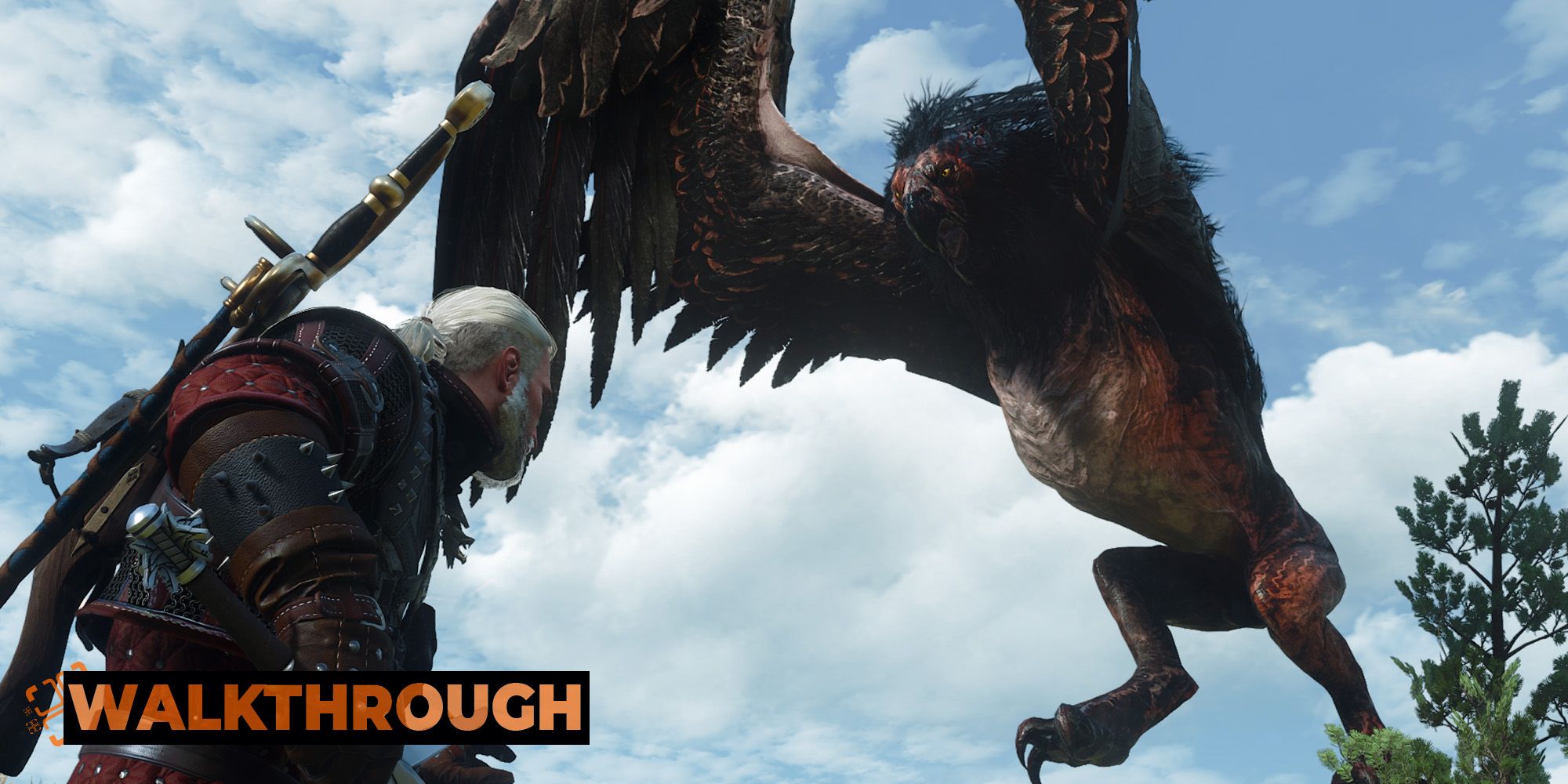 Geralt prepares for a griffin swooping down on him in Skellige.