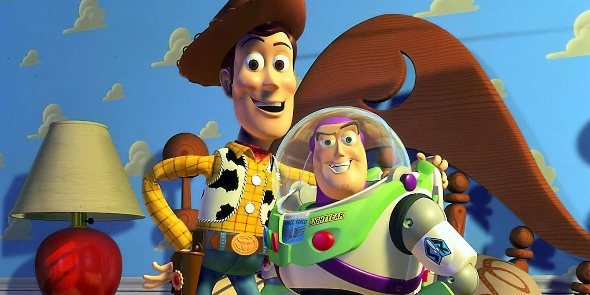 Woody and Buzz Lightyear posing in Toy Story 1