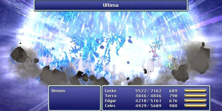 Ultima throws up dirt and takes up the whole screen as it attacks a monster