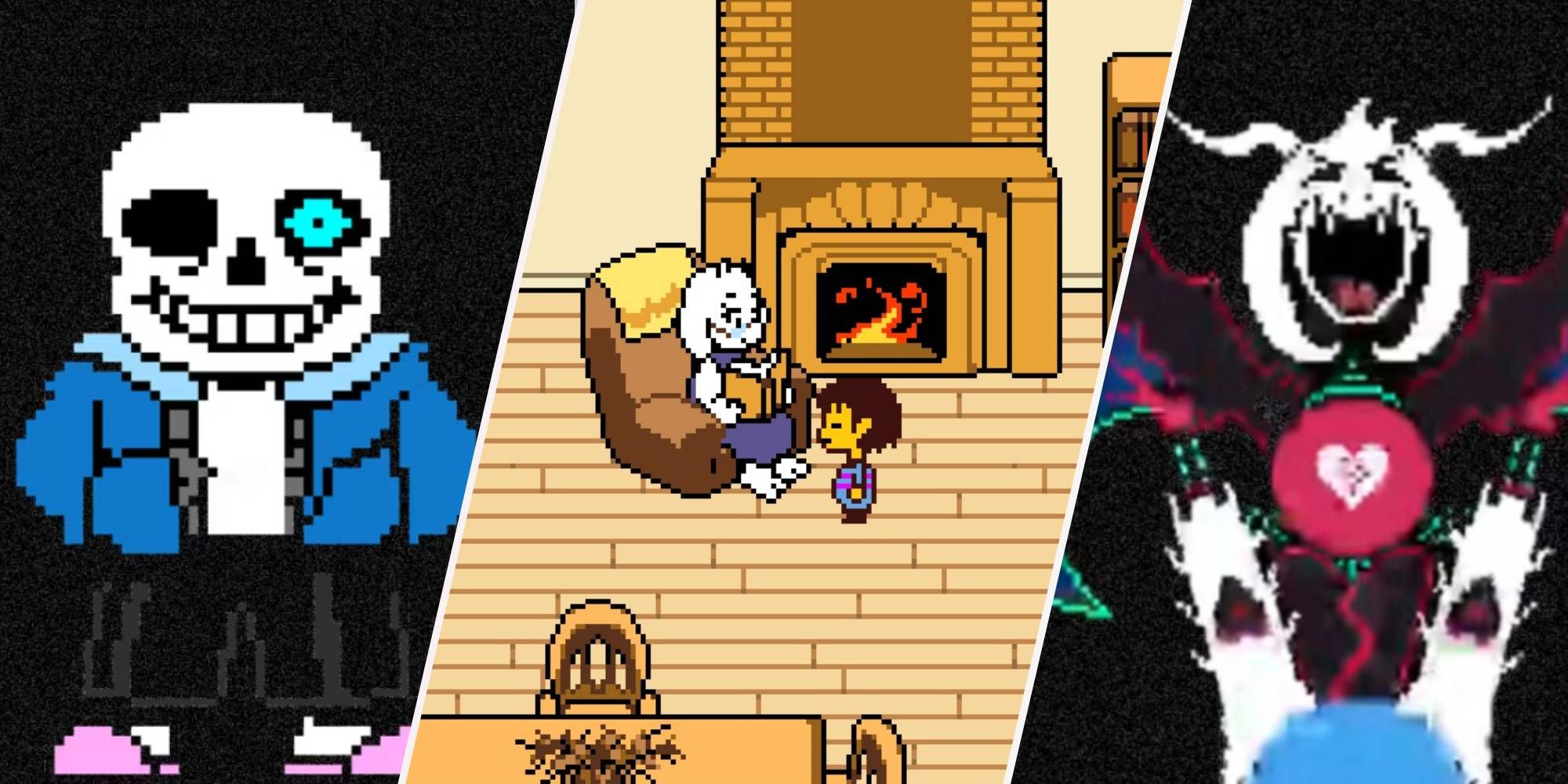Undertale Toriel reading to the player characters with Sans nearby