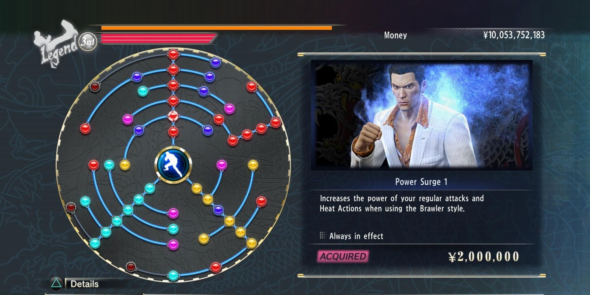 Yakuza 0 Skill Tree of the Legend Battle Style fully complete