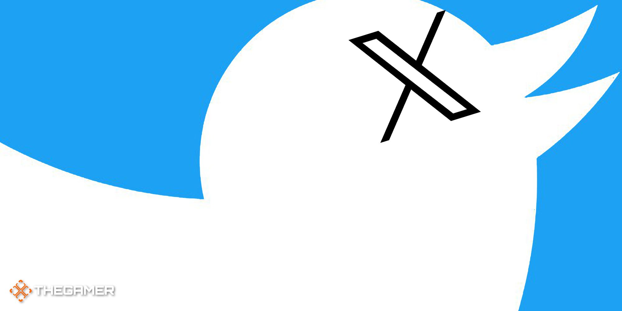 The Twitter bird with the X logo for an eye
