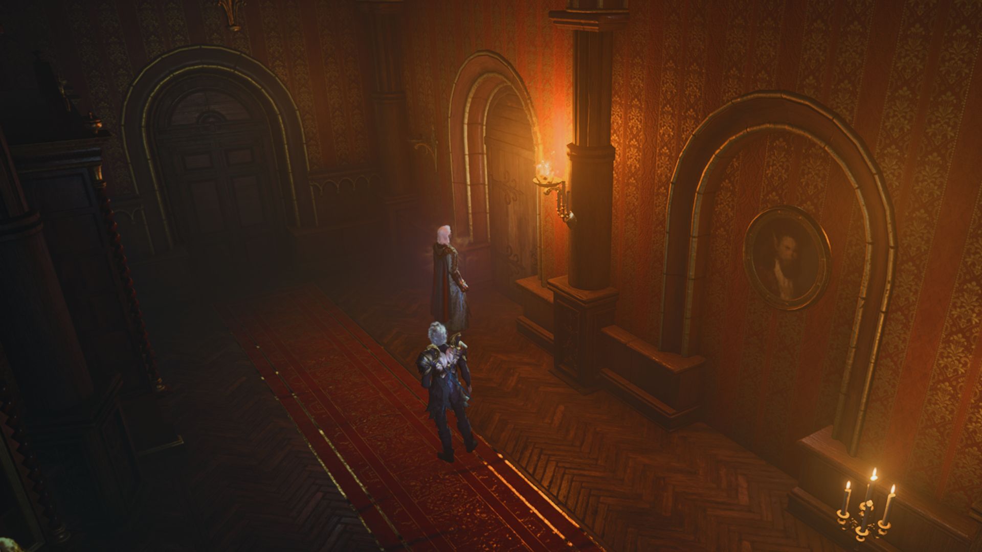 Baldur's Gate 3 - Party standing in front of the secret door in Cazador's Palace