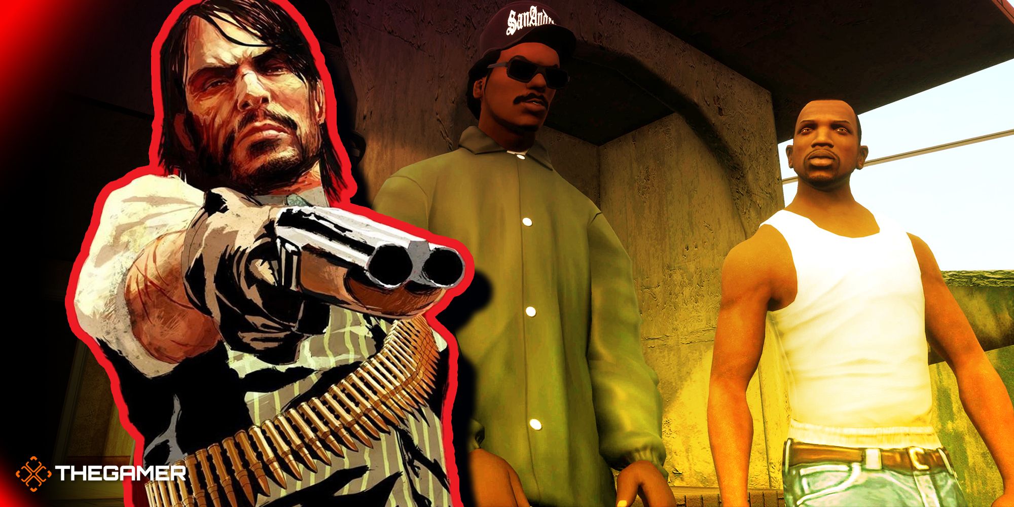 John Marston from Red Dead Redemption and characters from Grand Theft Auto: San Andreas