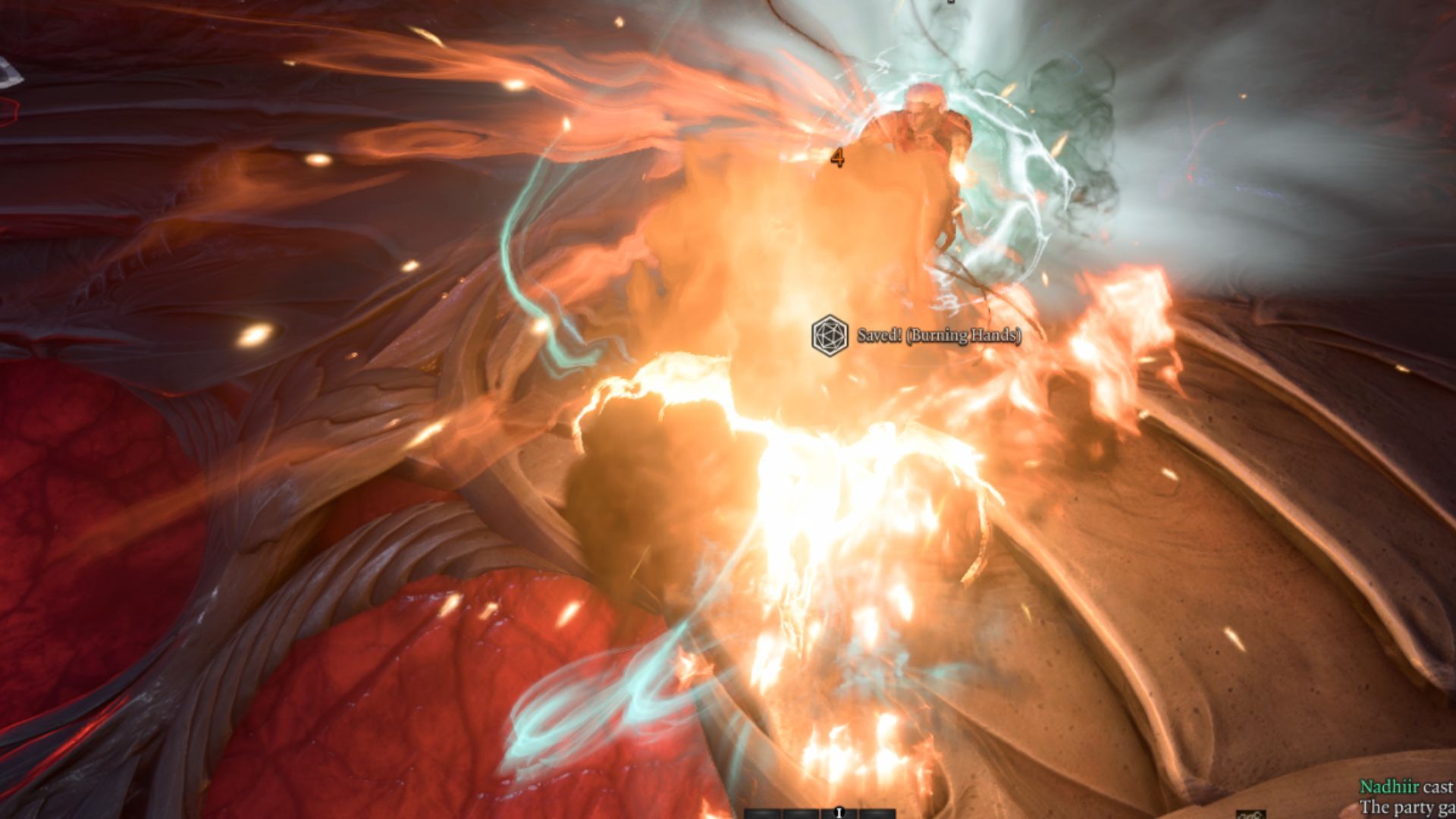 Baldur's Gate 3 - Drow Fiend warlock casting Burning Hands on an Imp