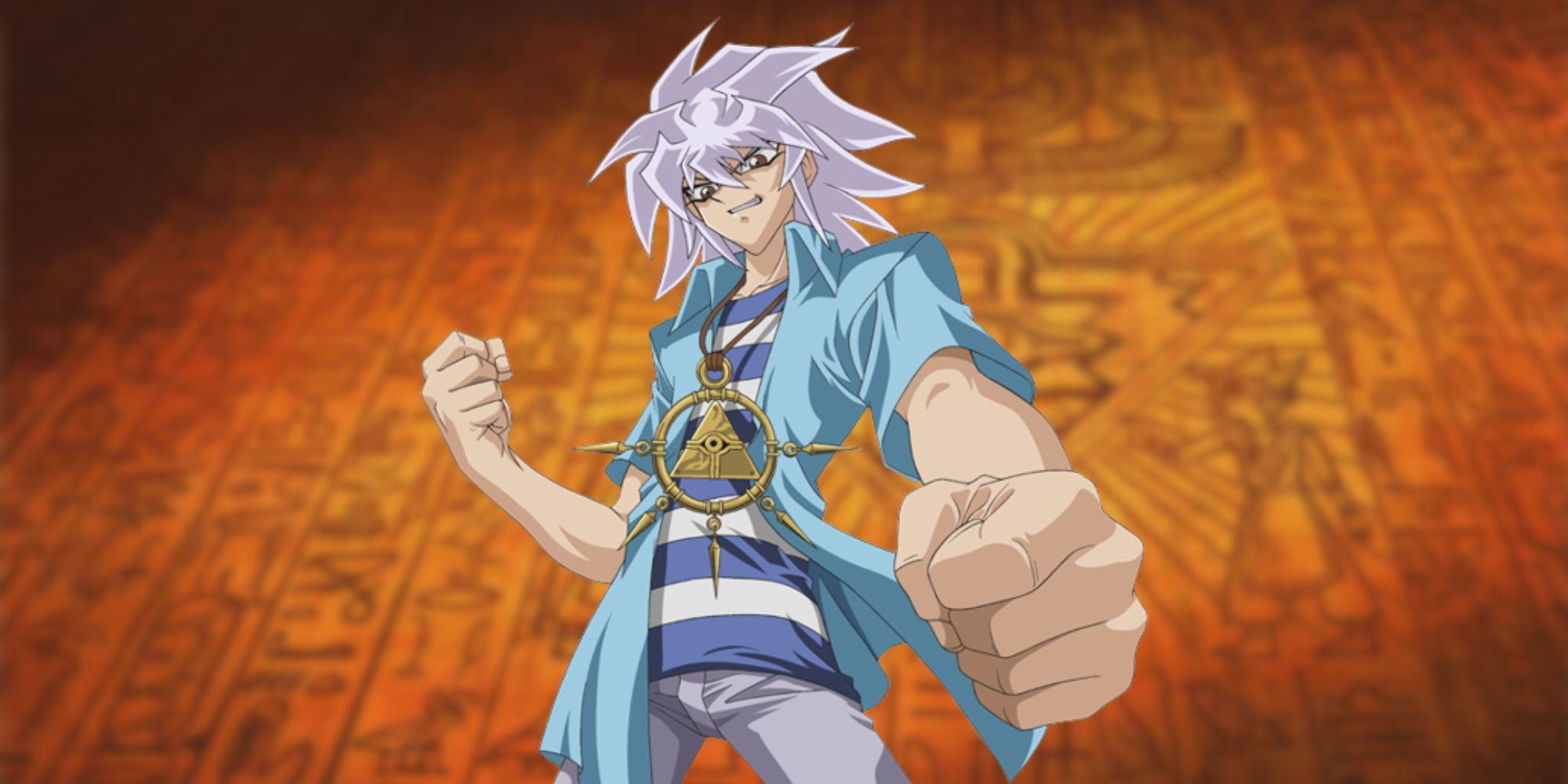 Yu-Gi-Oh! Character: Yami Bakura on a Yu-Gi-Oh Tablet Backdrop