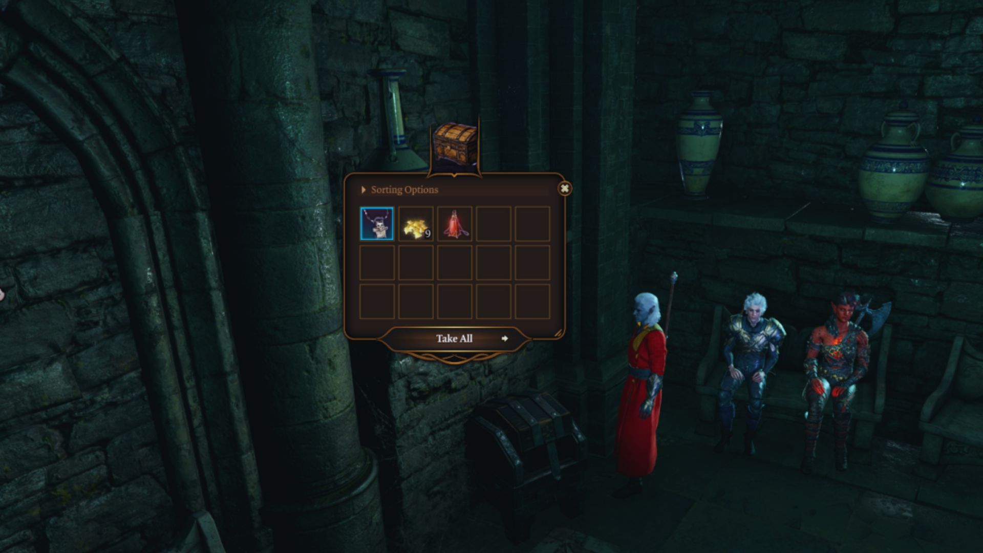 Baldur's Gate 3 - Player opens the Heavy Chest in the Dank Crypt