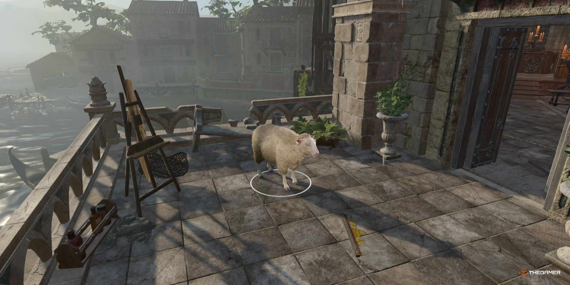 Baldur's Gate 3 Sheep on a balcony