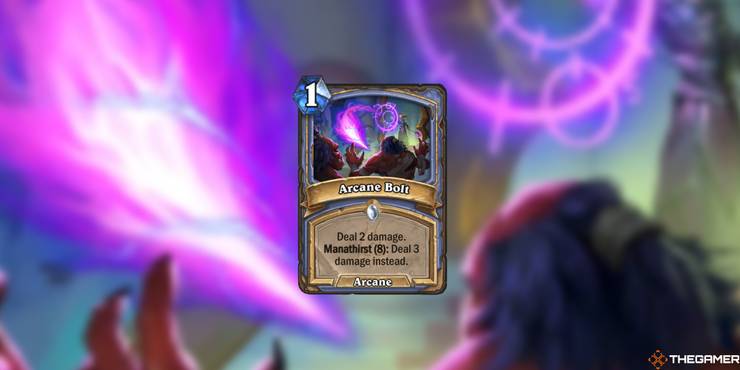Arcane Bolt card and artwork in Hearthstone.