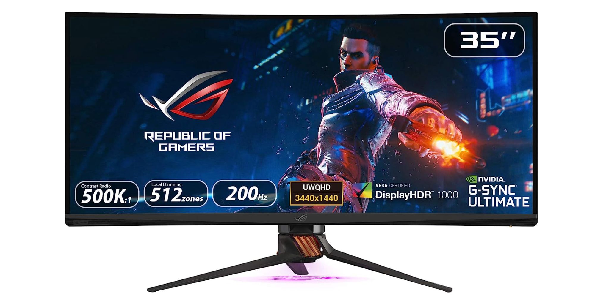 ASUS Rog Swtift monitor front with stats on