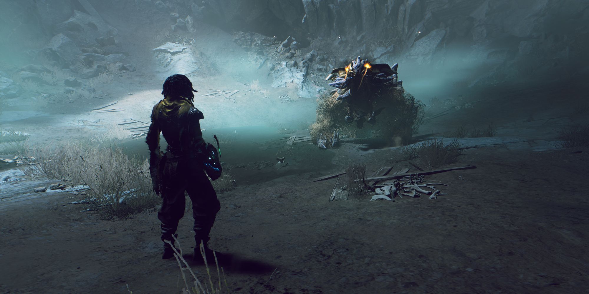 Wraith lunges at the main character in a cave, in Atlas Fallen