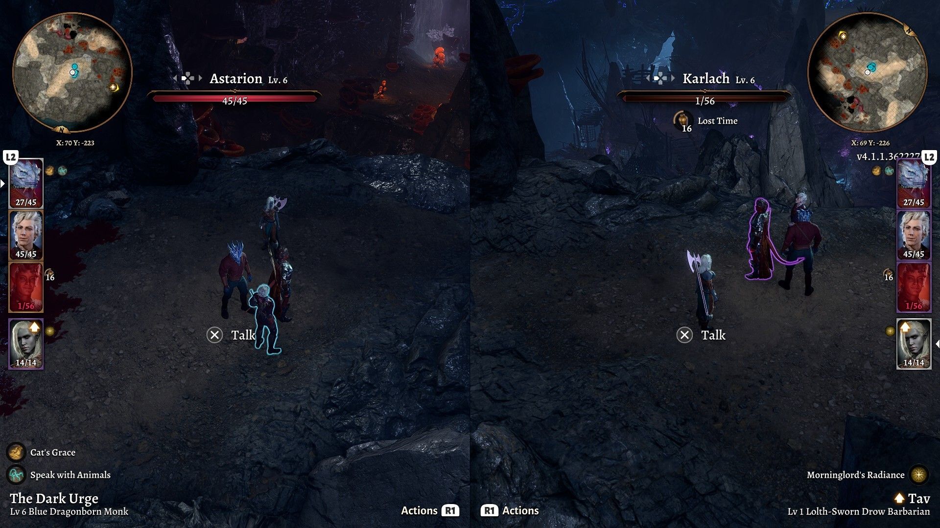 Tiefling Karlach And Astarion Explore Underdark Together In Split-Screen