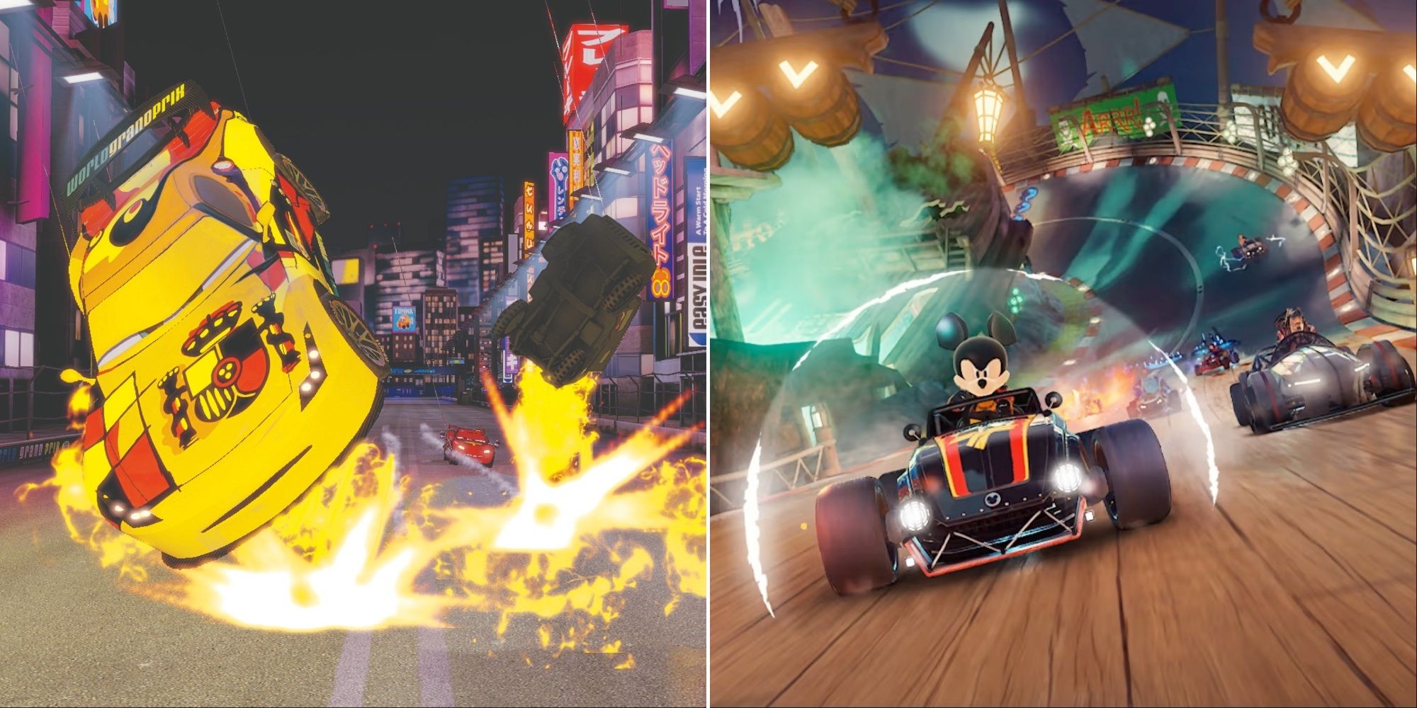 A collage showing gameplay screenshots of Cars.