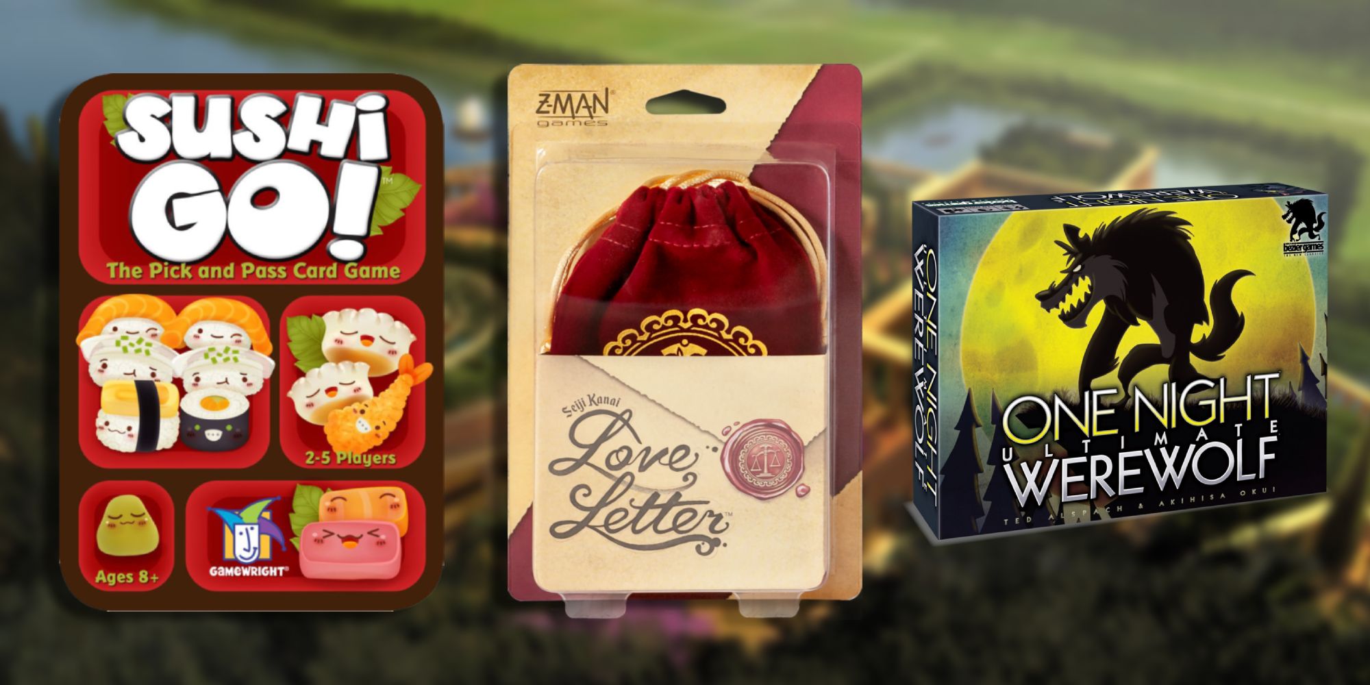 Best Travel Games Sushi Go, Love Letter, One night Ultimate Werewolf