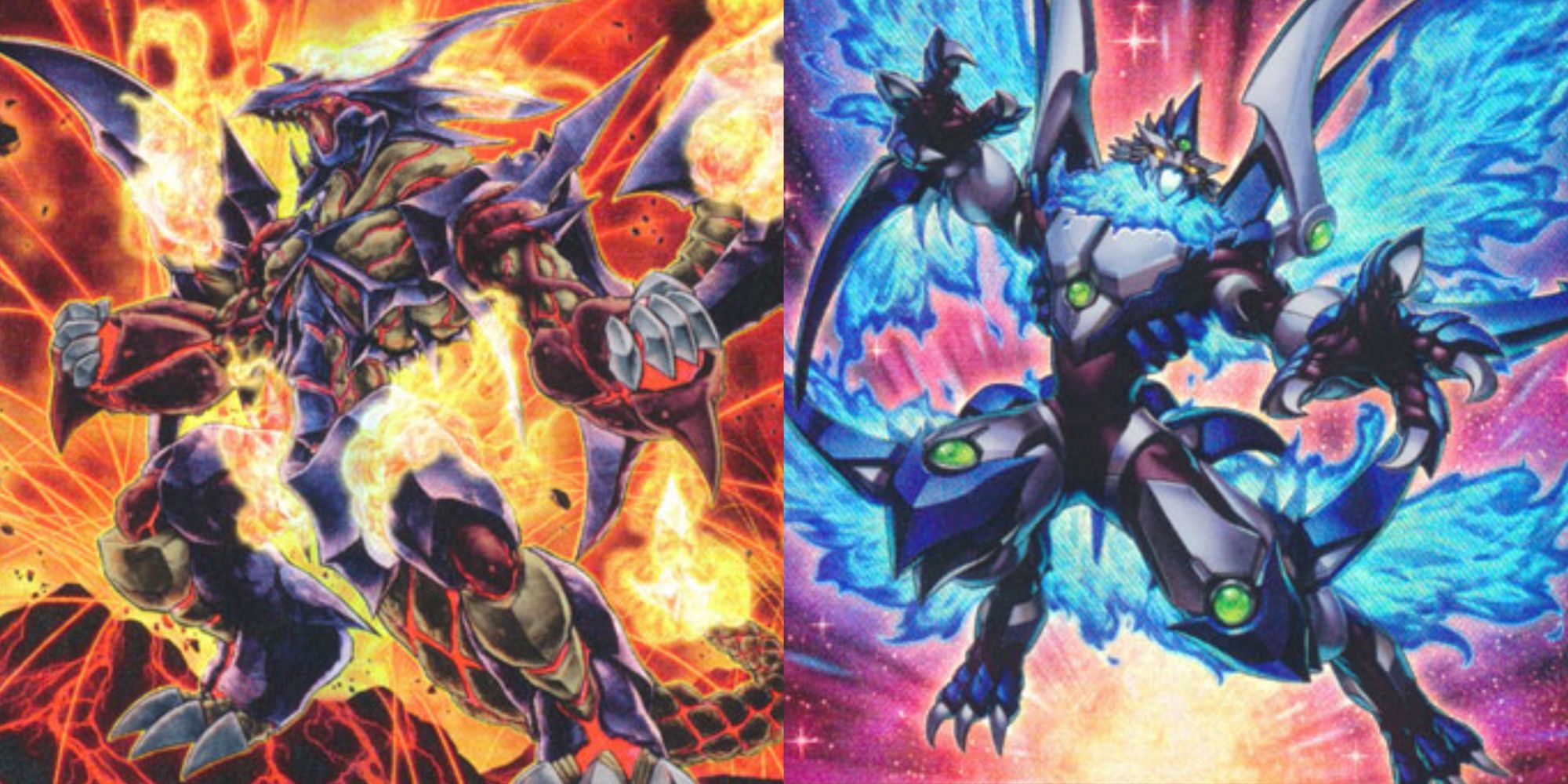 best yugioh cards in soulburning volcano featured image with volcanic emperor and salamangreat burst gryphon art