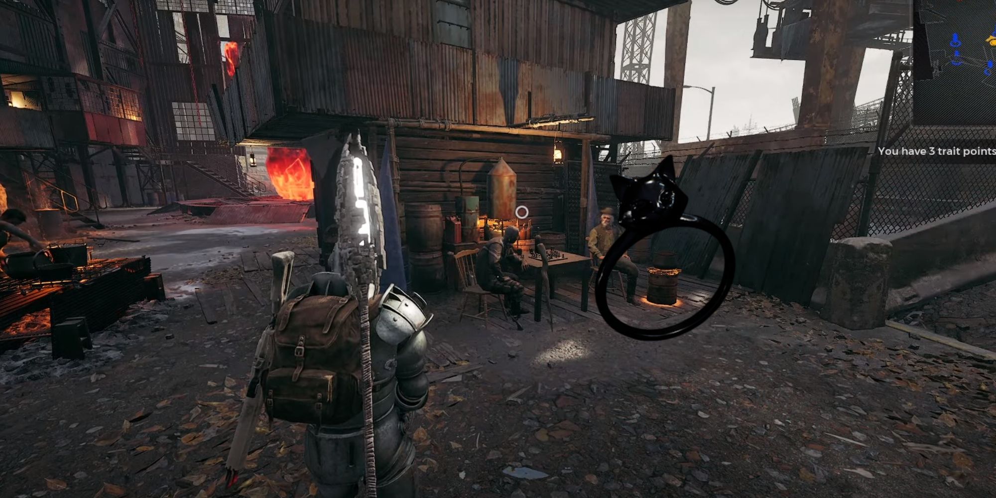 Metal armor-wearing humanoid with a staff with white light eminating from it in Remnant 2.