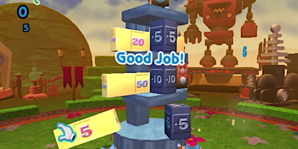 A colorful stage of various blocks stacked on top of each other with the phrase Good Job! overlaid