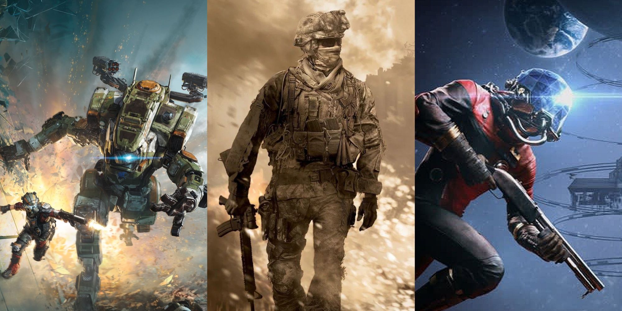 Box art to Titanfall 2, Call of Duty Modern Warfare 2 and Prey 2017